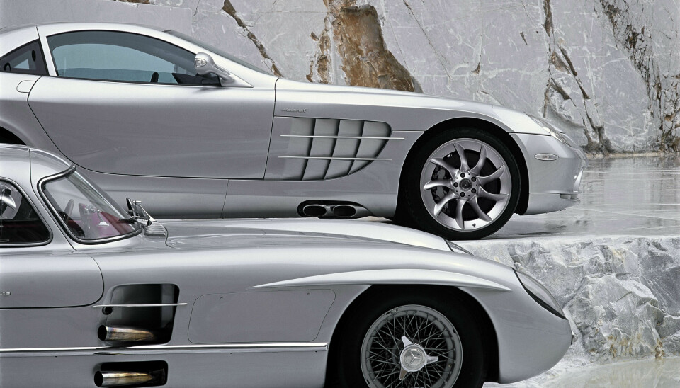 Side exit exhausts for the McLaren-Mercedes SLR (top) and its predecessor
