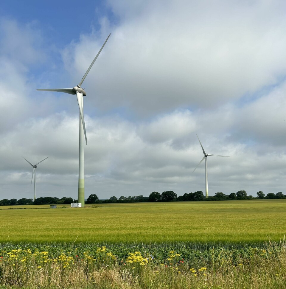 Despite the sporadic appearance of wind turbines not much has changed on the road to Åhus Wind turbines Sweden Peugeot trip