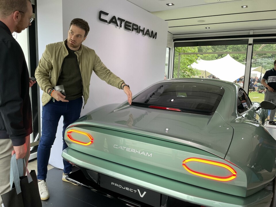 Anthony Jannarelly (right) at Goodwood with the Project V Anthony Jannarelly at Goodwood with Caterham Project V
