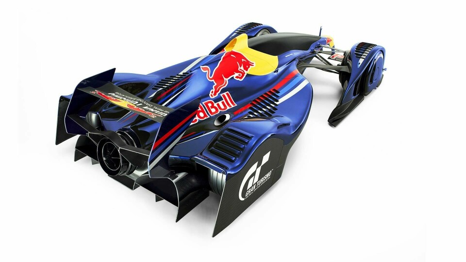 Rear of the X1 fan car Gran Turismo Red Bull X2010_1-1 model_high rear angle