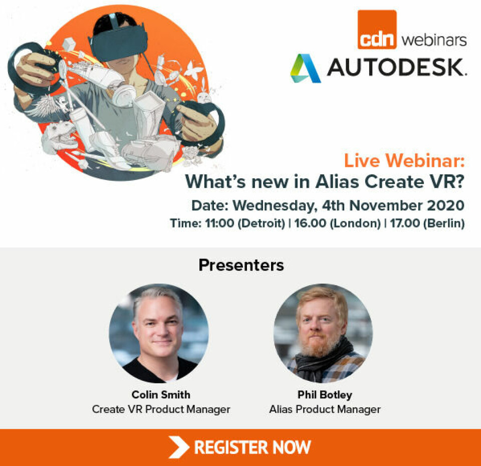 Watch recording: Autodesk - What’s new in Alias Create VR? AutodeskWebinar_November2020_Web W speakers 600x580