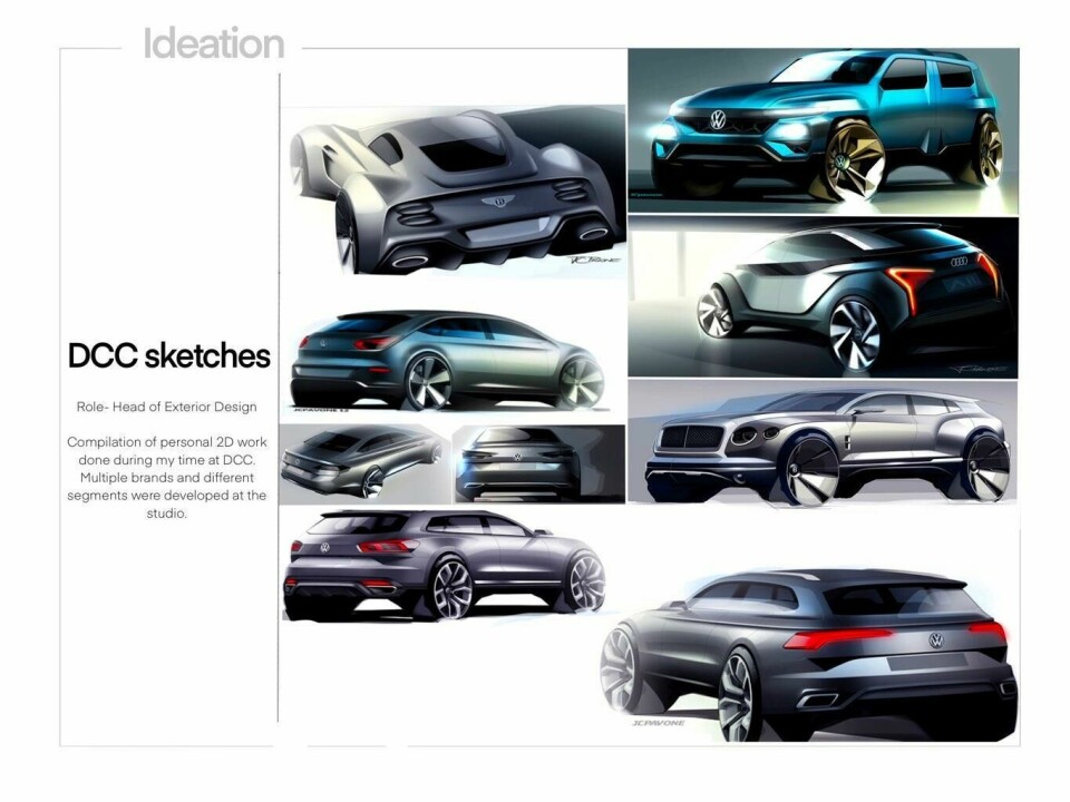 Some of Pavone’s personal sketches for the VW Group JC Pavone head of exterior design work Volkswagen