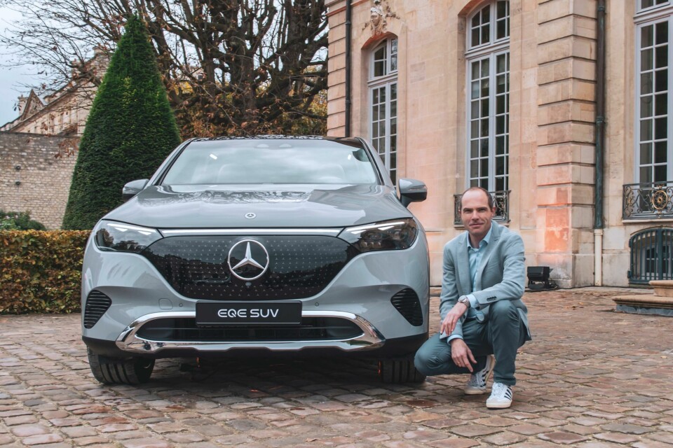 Robert Lesnik with the new EQE SUV at its reveal in ParisPhoto credits (continued in gallery below): Karolina Dabrowski Robert Lesnik head of exterior desiobert Lgn mercedes 2