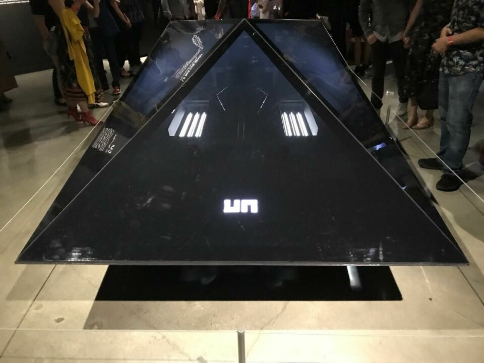 Lo-Res proudly displaying the United Nude badge at the “Disruptors” show Lo-Res proudly displaying the United Nude badge at the “Disruptors” show