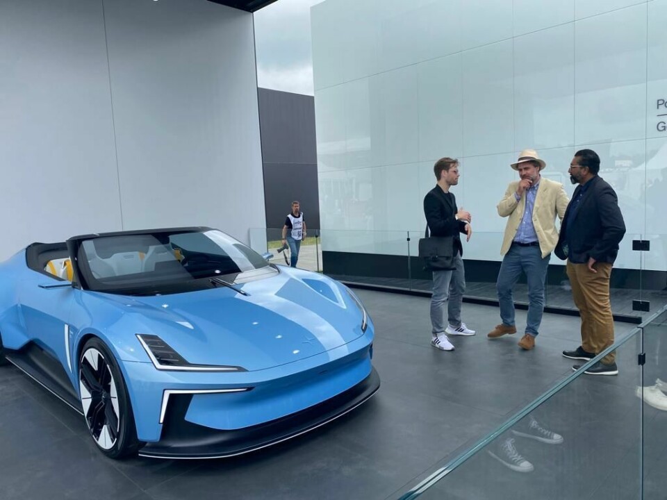 Max Missoni on stand at Goodwood 2022. The O2 concept (pictured) won the Car Design Review 9 Concept Car of the Year Max Missoni with James and Abel at Polestar