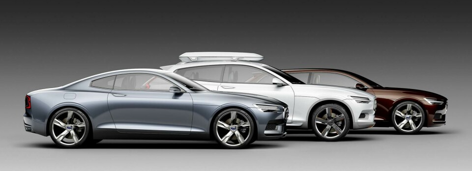 Volvo’s three ‘Scalable Product Architecture’ concepts (Coupé, XC Coupé, Estate) Volvo’s three ‘Scalable Product Architecture’ concepts (Coupe, XC Coupe, Estate)
