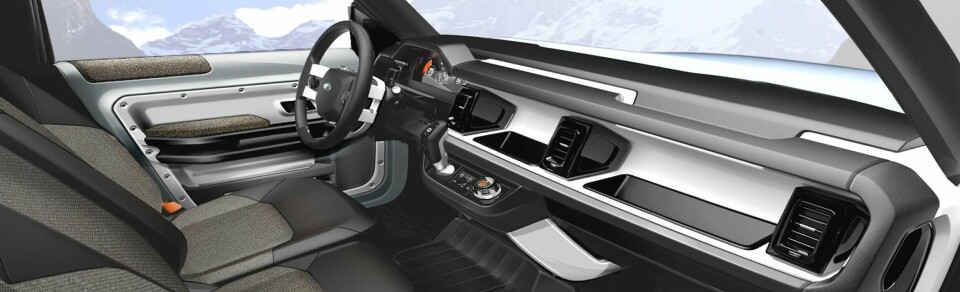 An early iteration of the instrument panel design, showing the recessed magnesium cross-car theme with modular spout vents CDN Land Rover Defender 2019 1_14