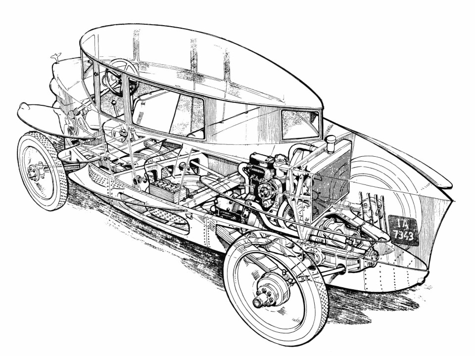 A cutaway diagram of the short-wheelbase Tropfenwagen model Cutaway