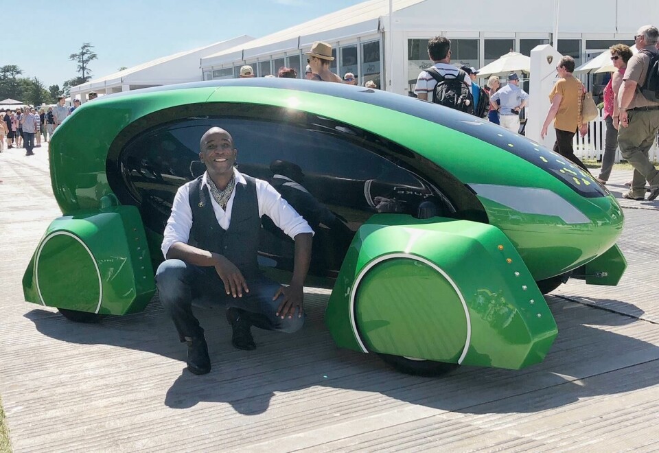 William Sachiti, Kar-go founder, with his autonomous delivery vehicle CDN Goodwood Future Lab 2019 Kar-go founder William Sachiti at Goodwood.