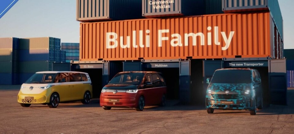 The Volkswagen Transporter (right) has been teased ahead of a 2024 reveal Volkswagen Transporter 2024 teaser