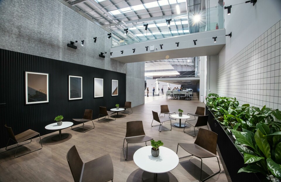 Collaboration space with a nod to Superstudio General Motors Advanced Design-UK studio collaboration space