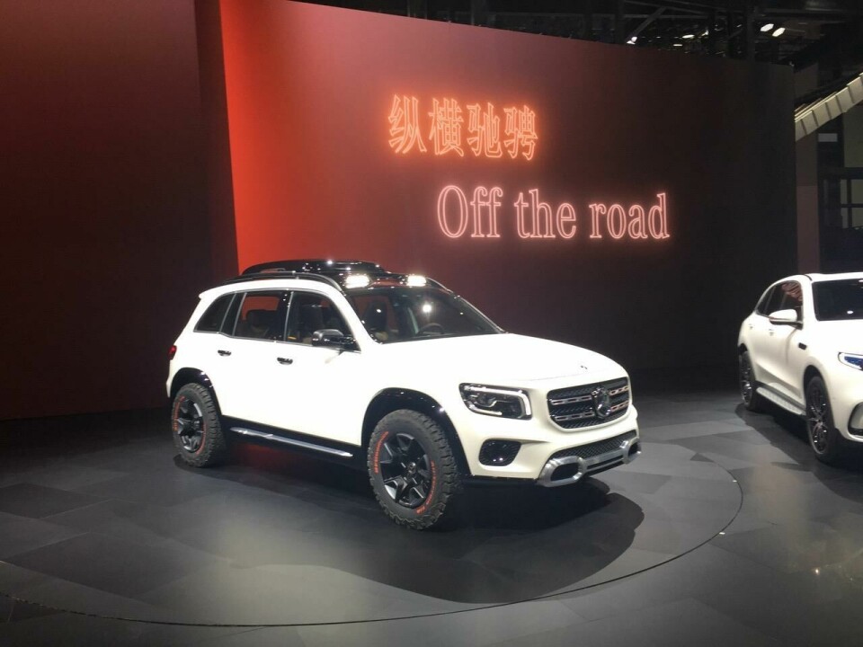 Shanghai 2019: Mercedes Concept GLB Merc GLB - front 3 4 on stand.jpeg