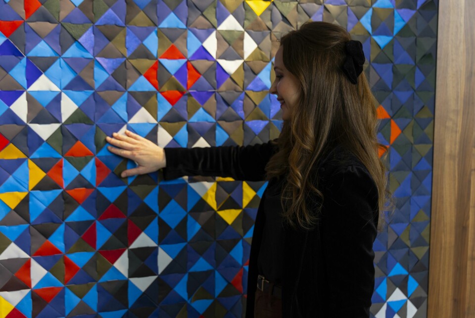 Laura Burstein, Car Design News, with art installation by Laeticia Lopez, CMF Designer, at GM Design West Laura Burstein, Car Design News, with art installation by Laeticia Lopez, CMF Designer, at GM Design West