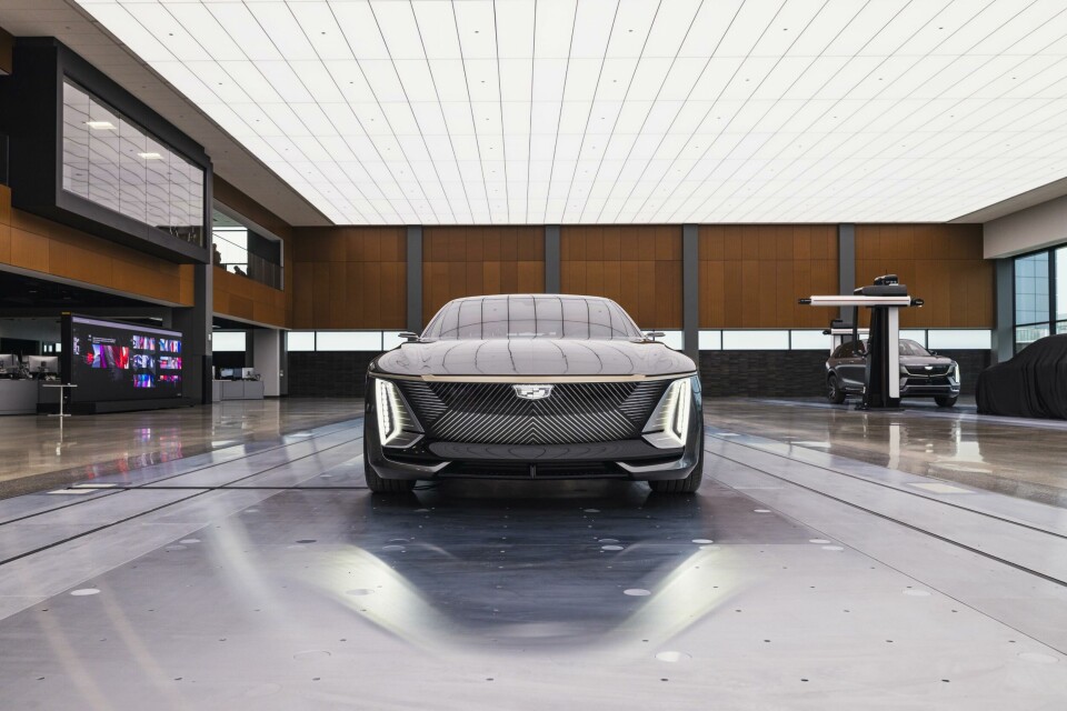 The Cadillac Celestiq full frontal General Motors Design West Cadillac studio with Cadillac CELESTIQ front close-up