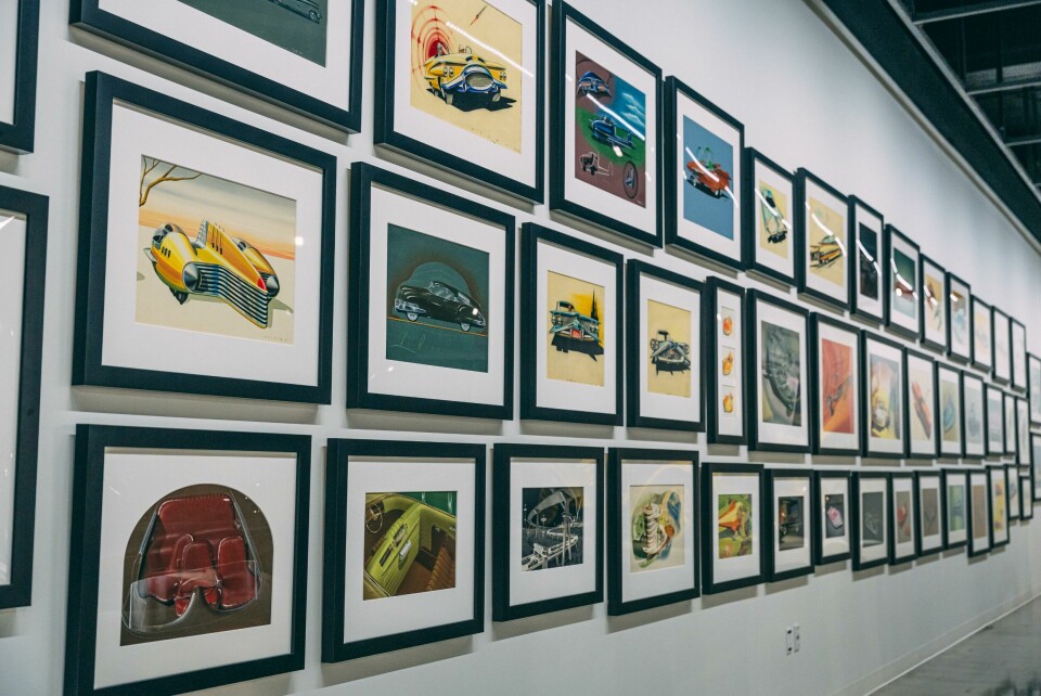 A fantastic selection of midcentury renderings from famous car designers of the era are featured in the exhibits A fantastic selection of midcentury renderings from famous car designers of the era are featured in the exhibits