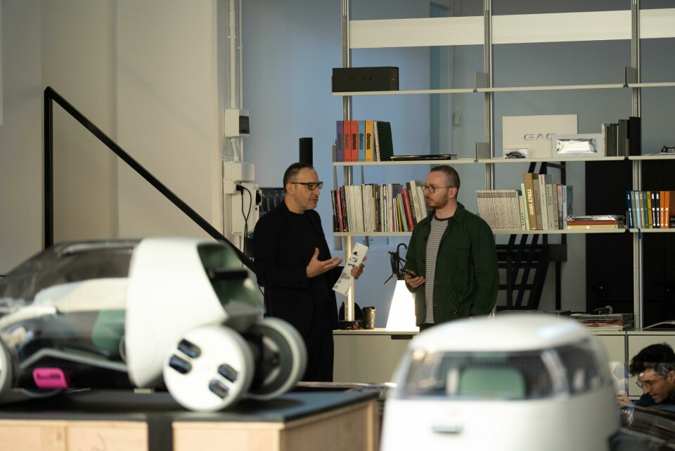 Studio chief Stephane Janin with Freddie Holmes (Car Design Review books to the right of the shelf!) Stephane Janin of GAC with Freddie Holmes (Car Design Review in the background)