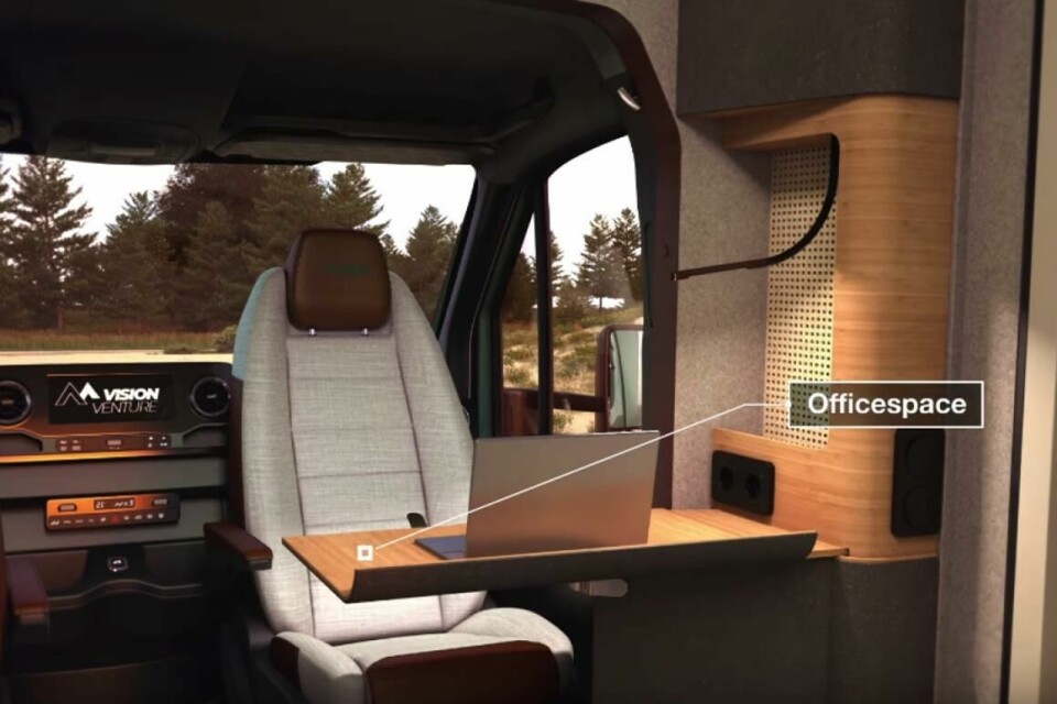 Fold-down desk and lamp create a mobile office. Bring an appropriately designed laptop Fold-down desk and lamp create a mobile office. Bring an appropriately designed laptop