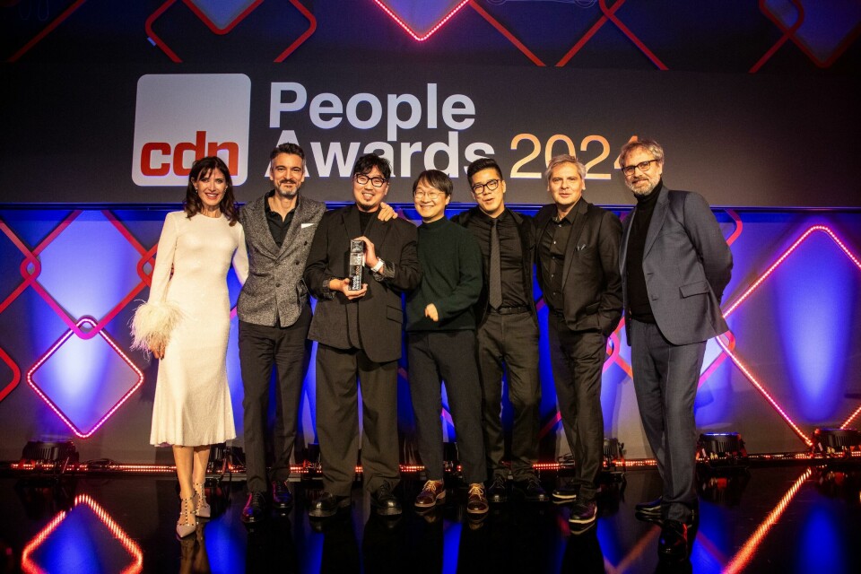 Kia claims Best Exterior Design Team with Oliver Samson (far left) and Thomas Heermann from Autodesk (second from right) 20241205_CDN_PeopleAwardPresentations-16
