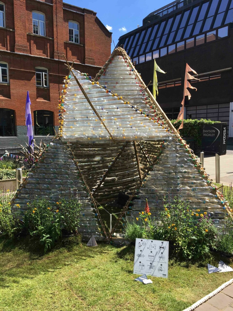 The Bottlehouse by small/Six Miles Across London: a temporary shelter made from waste plastic bottles CDN Clerkenwell Design Week 2019 Bottlehouse