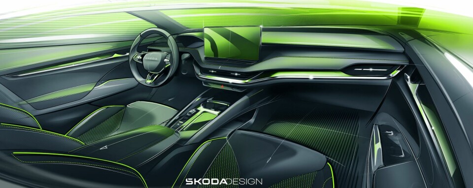 A sketch of the Enyaq RS interior with ambient lighting Enyaq RS Interior Sketch