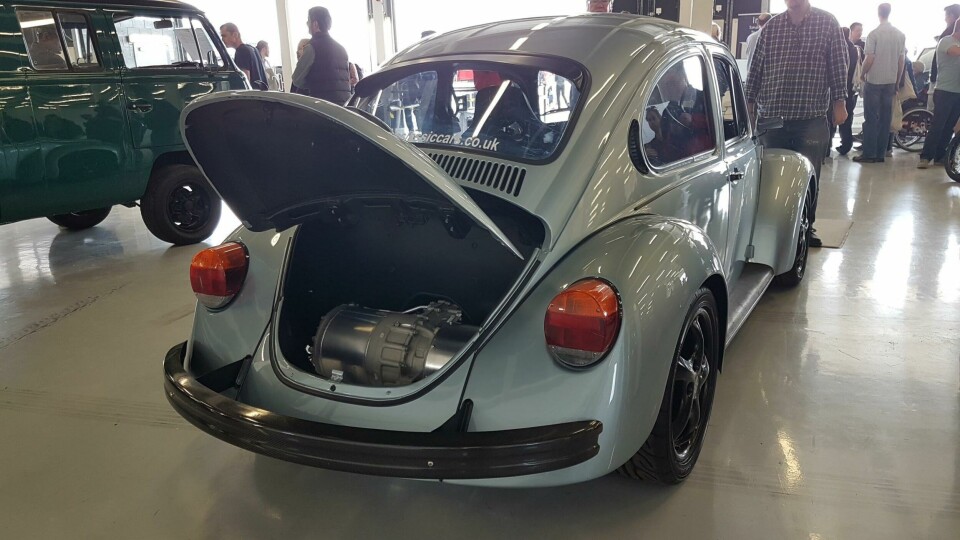 Tesla-powered Beetle, seen at Fully Charged Live. Greener overall than an e-Golf? CDN_EV-converted-Beetle