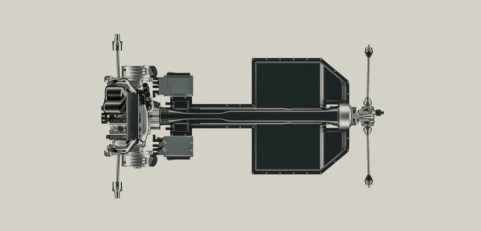 The Gemera’s hybrid powertrain combines three cylinders with three motors The Gemera’s hybrid powertrain combines three cylinders with three motors
