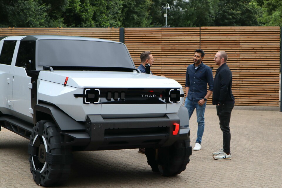 Studio lead Cosimo Amadei (left) with exteriors lead Paven Patel (centre); CDN’s Freddie Holmes channels his inner centaur Mahindra THARe prototype with CDN_0870