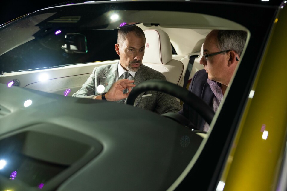 Anders Warming (left), director of design at Rolls Royce, in the Spectre Anders Warming in Rolls Royce Spectre Mark Smyth