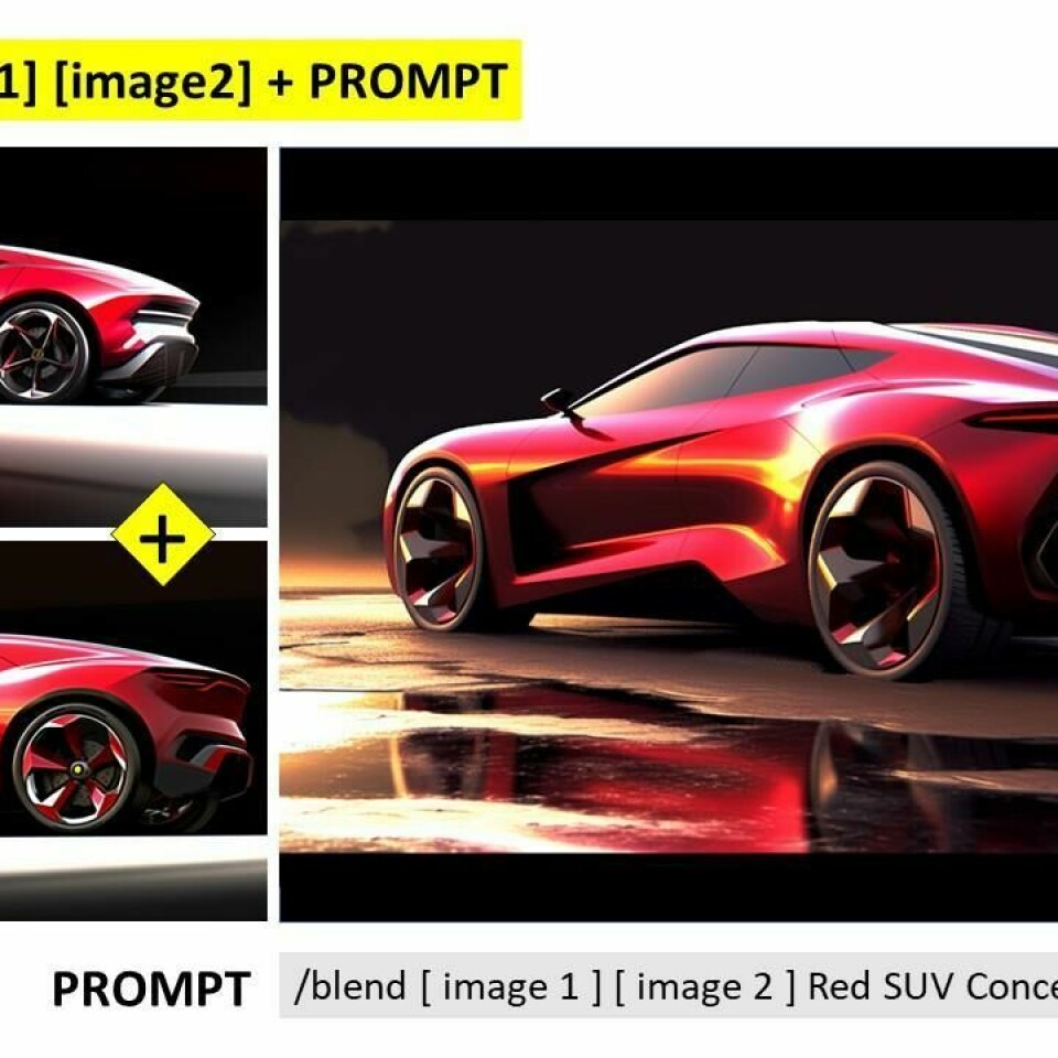 Blending in Midjourney for new design ideas Car AI blend images