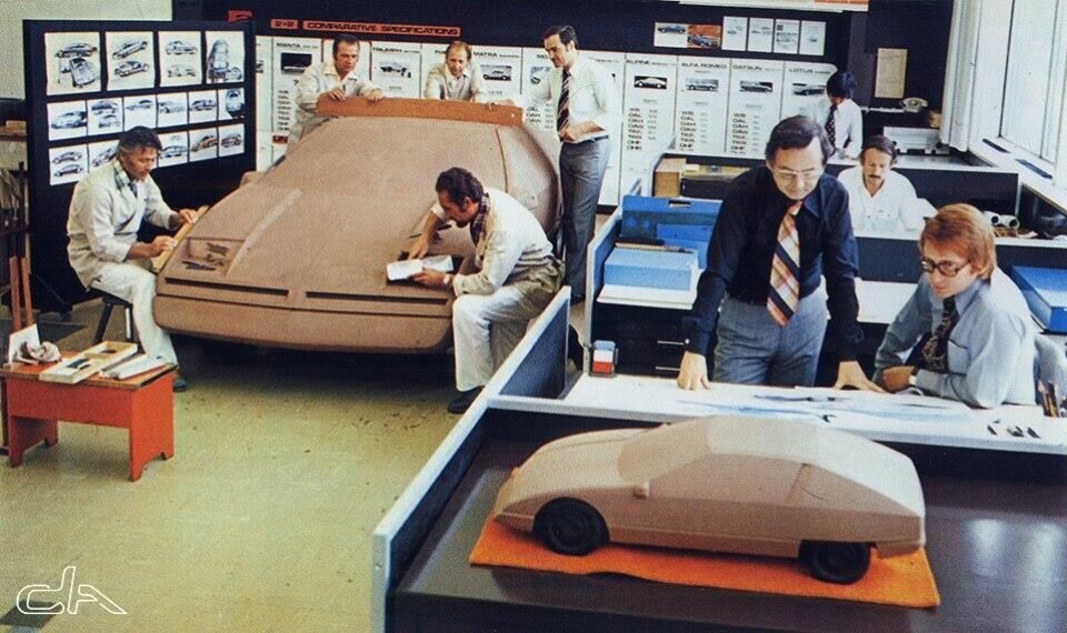 Photo of Opel’s during the design of the GT2. Jean-Francois Venet at right, seated(image via Car Design Archives) Opel GT2_Studio (CDA)
