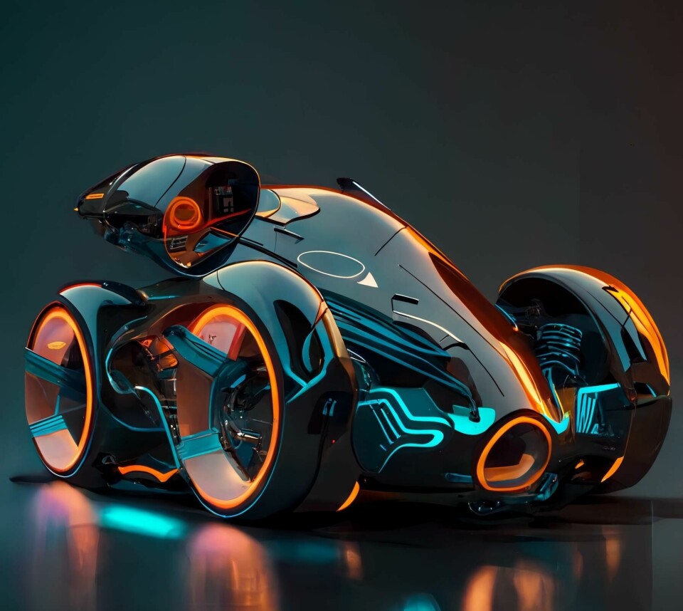 A rendering by the author: ”futuristic race car in the style of the lightcycle” renderingkarl.smith_futuristic_race_car_in_the_style_of_the_lightcycle_f_d7936a0f-e7c4-458c-9ca1-a815e2a01971-gigapixel