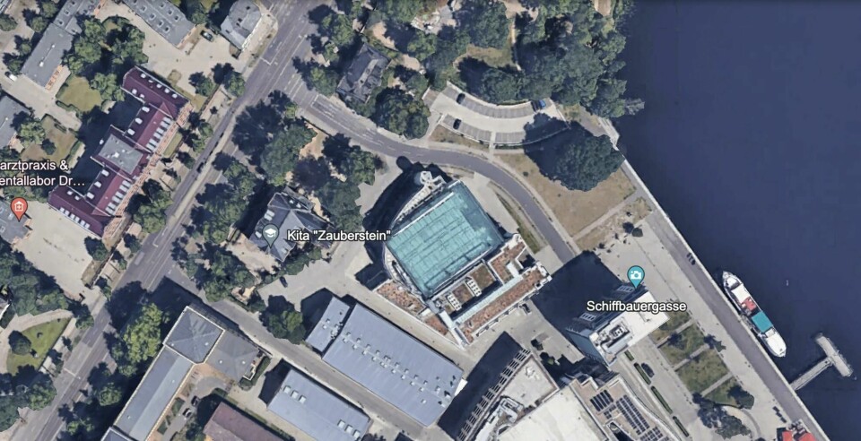 Potsdam’s enormous glass roof viewed from above as of August 2024 Potsdam google earth