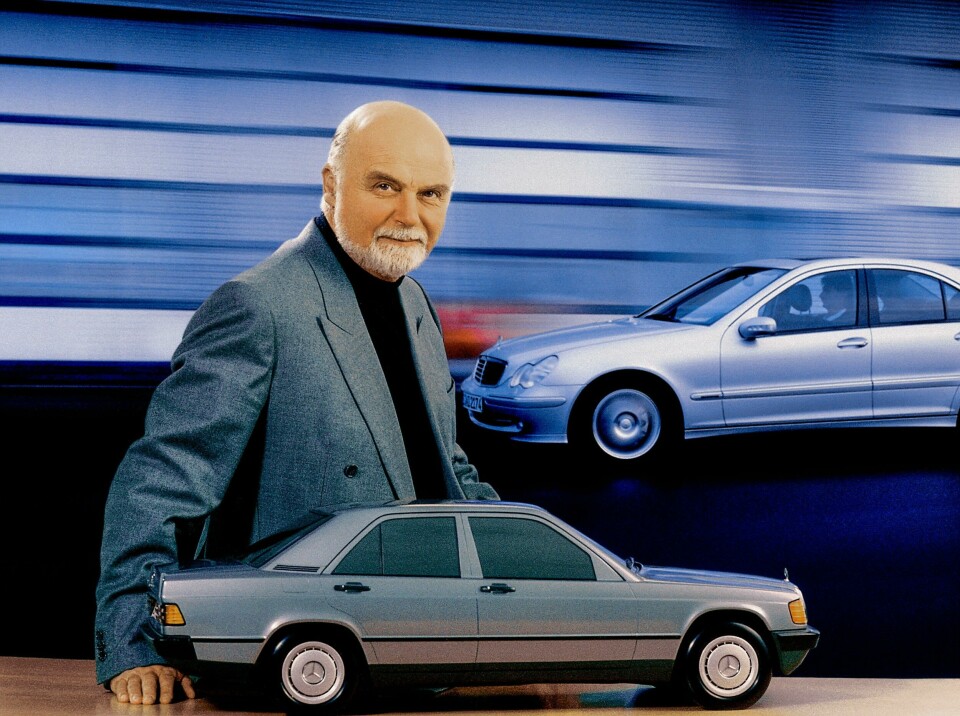 In memoriam: Bruno Sacco (1933-2024) 1982 Merc 190E model & Bruno Sacco (2000 C-Class photo behind)