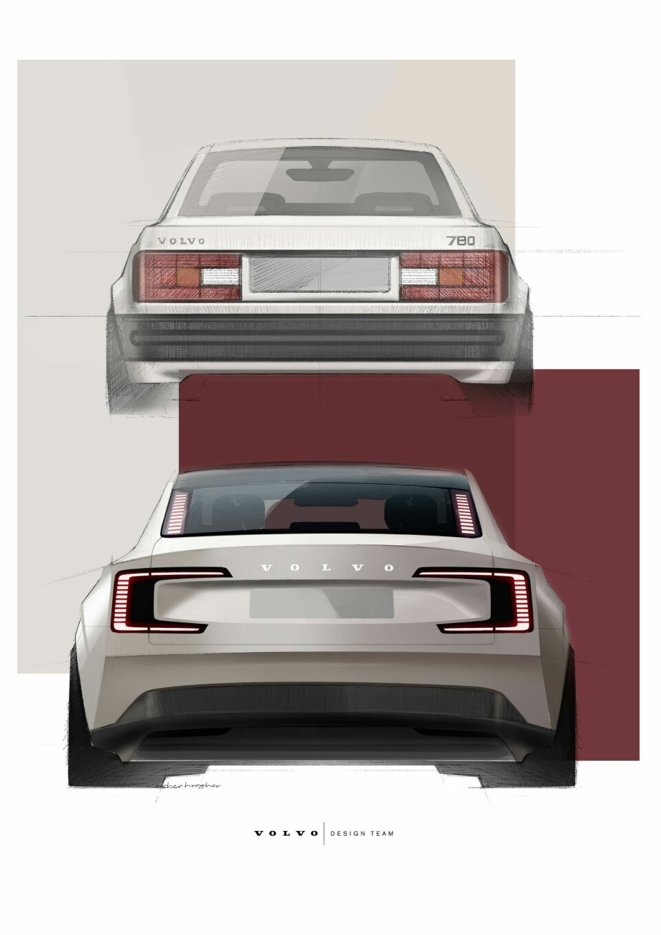 Volvo ES90 vs 780 Coupe exterior rear sketches Volvo ES90 vs 780 Coupe - ext rear sketches