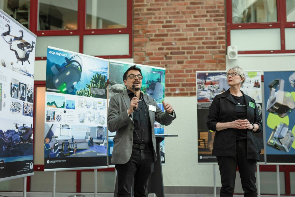 Ale Argenio (left) at the 2023 Umea Insitute of Design graduate show (Photo credit: Mattias Pettersson) Ale Argenio at Umea Insitute of Design