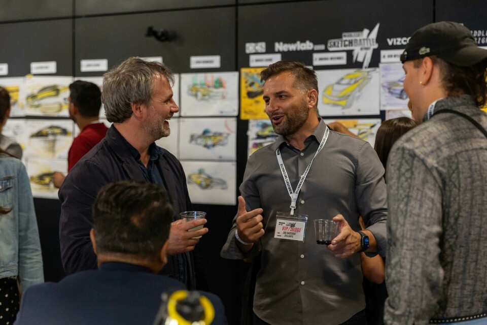 CDN editor James McLachlan (left) with Lou Gasevski, chief designer, Advanced Design Studio, Stellantis Middlcott Sketchbattle 2023 _REDbyMorgan-191