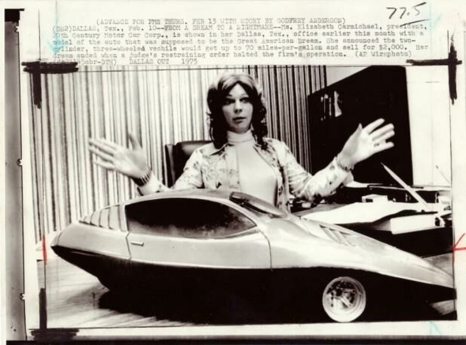 The redoubtable Liz Carmichael and the scale model of the Dale car Liz Carmichael The Dale concept car