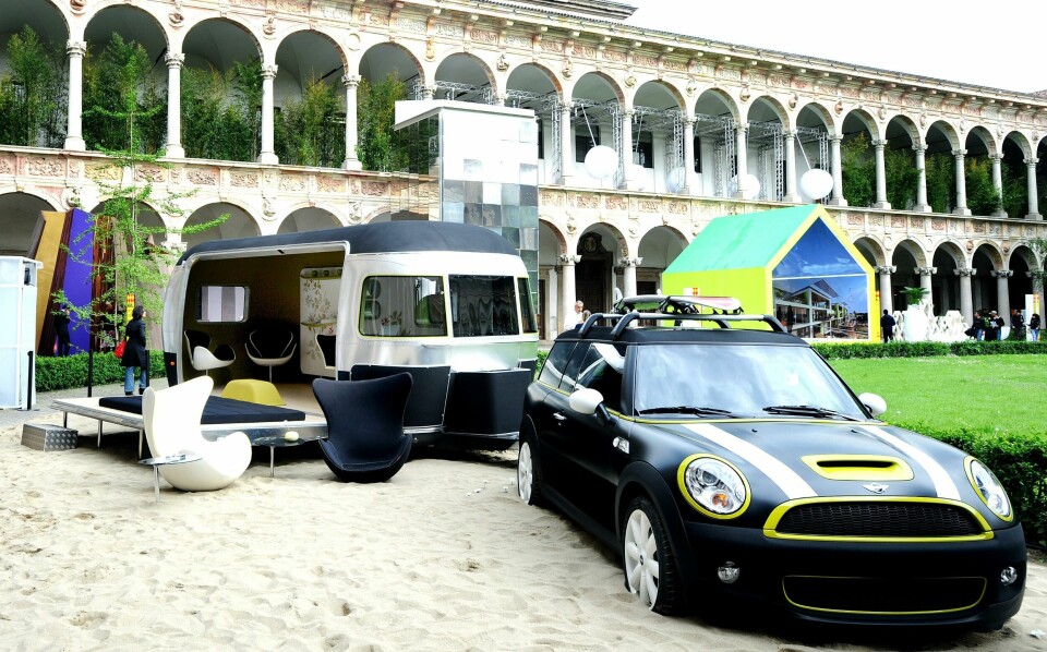 Mini worked with Fritz Hansen to create an airstream trailer with danish design classics P90046692_highRes_milan-21-april-2009-