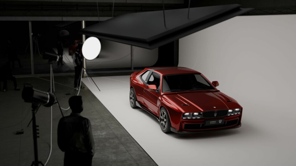 Chassis aside, it is pretty much a clean slate project Modena Automobili Shamal Biturbo restomod studio front 3Q