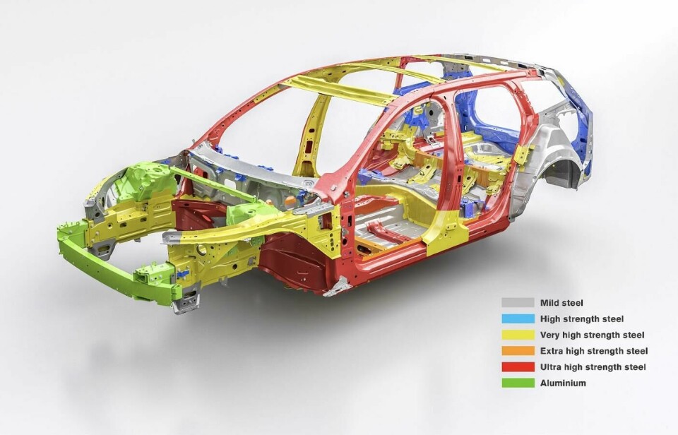 The Volvo V60 Body-in-White showing the various types of steels used for passenger safety 11-Volvo-Body-in-White