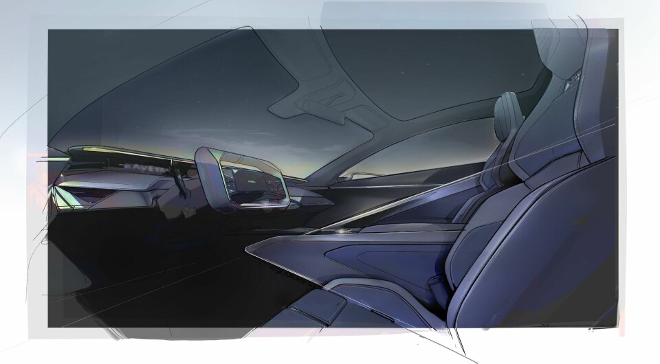Interior sketch of the Karma design study, unveiled at this year’s Monterey show Karma concept Monterey 2024 azure sketch5