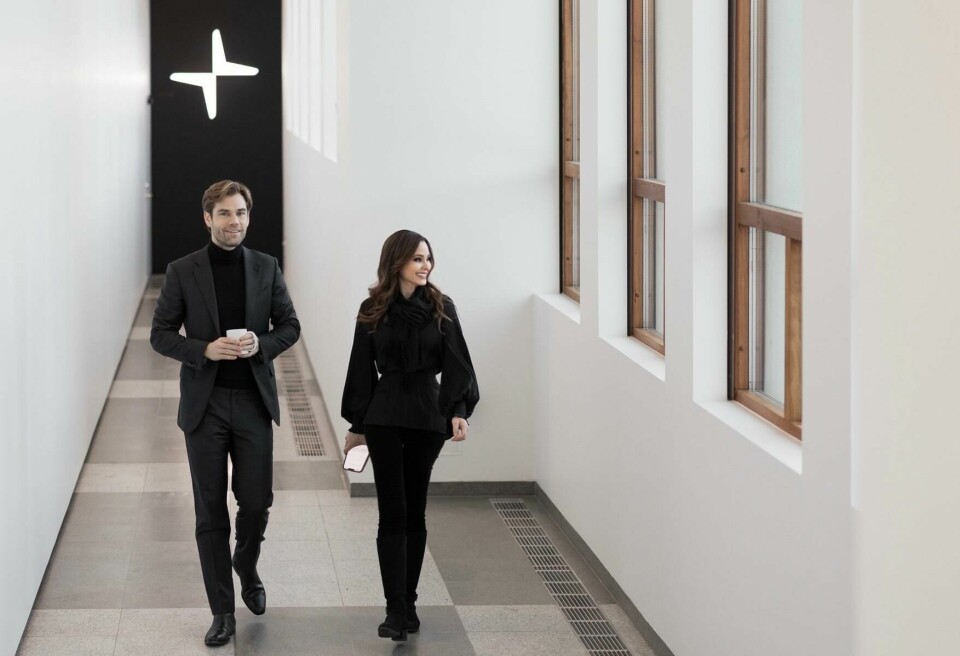 Maximilian Missoni and CDN’s Laura Burstein tour Polestar’s new Gothenburg studio Polestar studio Gothenburg Laura MaxHallway