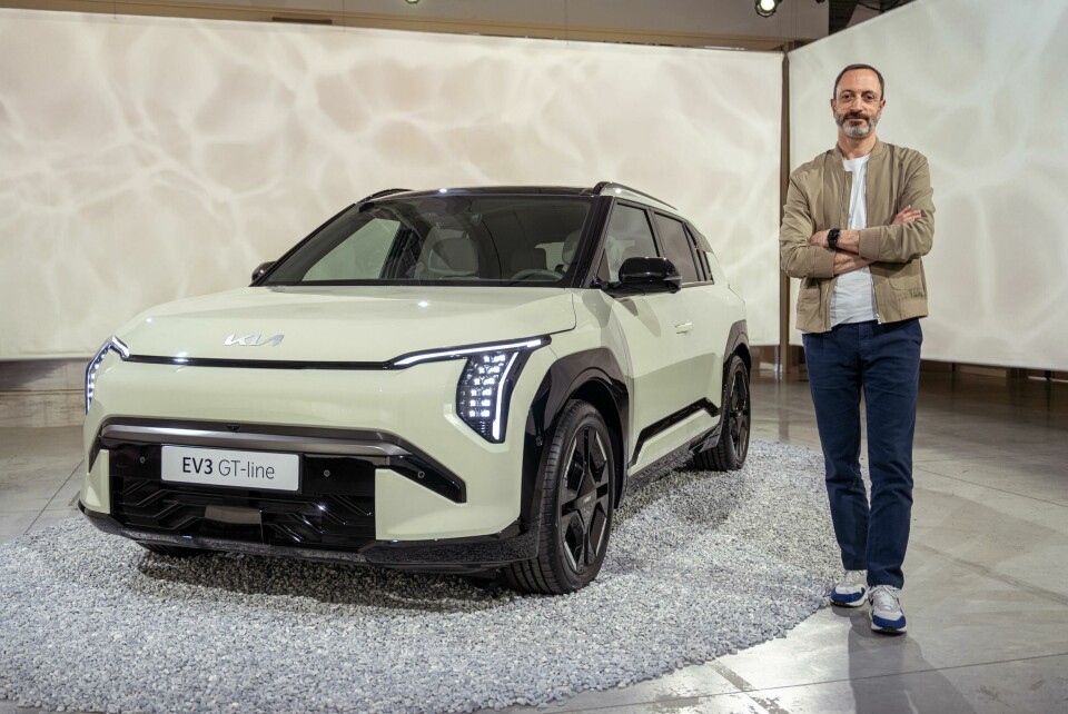 Karim Habib, EVP of design at Kia, with the EV3 in Milan Karim & Kia EV3 ext F3Q - Milan preview 2024